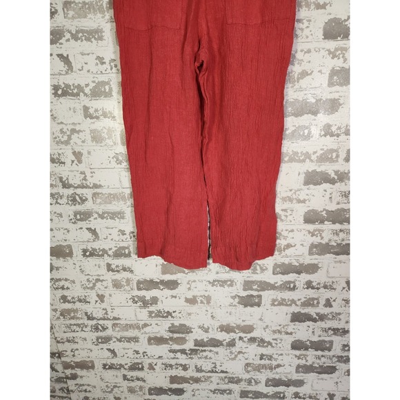 Wide Leg Linen Pants Size Medium Red Gauzy Beach Boho Casual Lagenlook - Picture 5 of 16